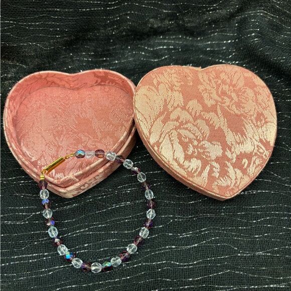 Vintage Purple and Iridescent Beaded Bracelet & Pink Heart Box - Picture 7 of 9